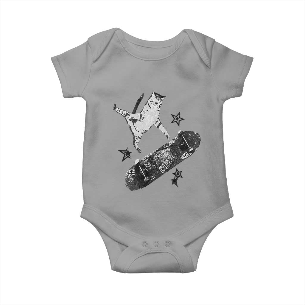Skateboard Cat Y2K Baby Onesie Rockstar Gf Aesthetic Cat Retro Grunge Skater TS10 Sport Gray Print Your Wear