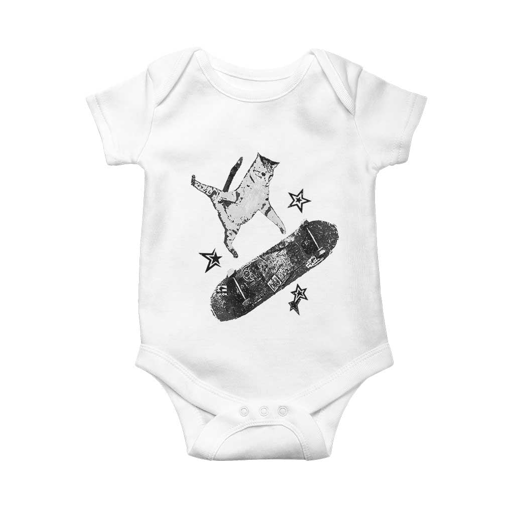 Skateboard Cat Y2K Baby Onesie Rockstar Gf Aesthetic Cat Retro Grunge Skater TS10 White Print Your Wear