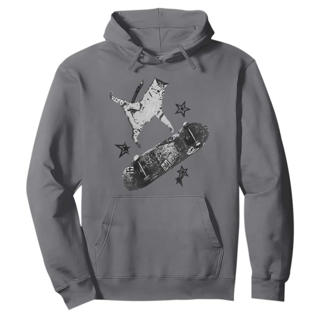 Skateboard Cat Y2K Hoodie Rockstar Gf Aesthetic Cat Retro Grunge Skater TS10 Charcoal Print Your Wear