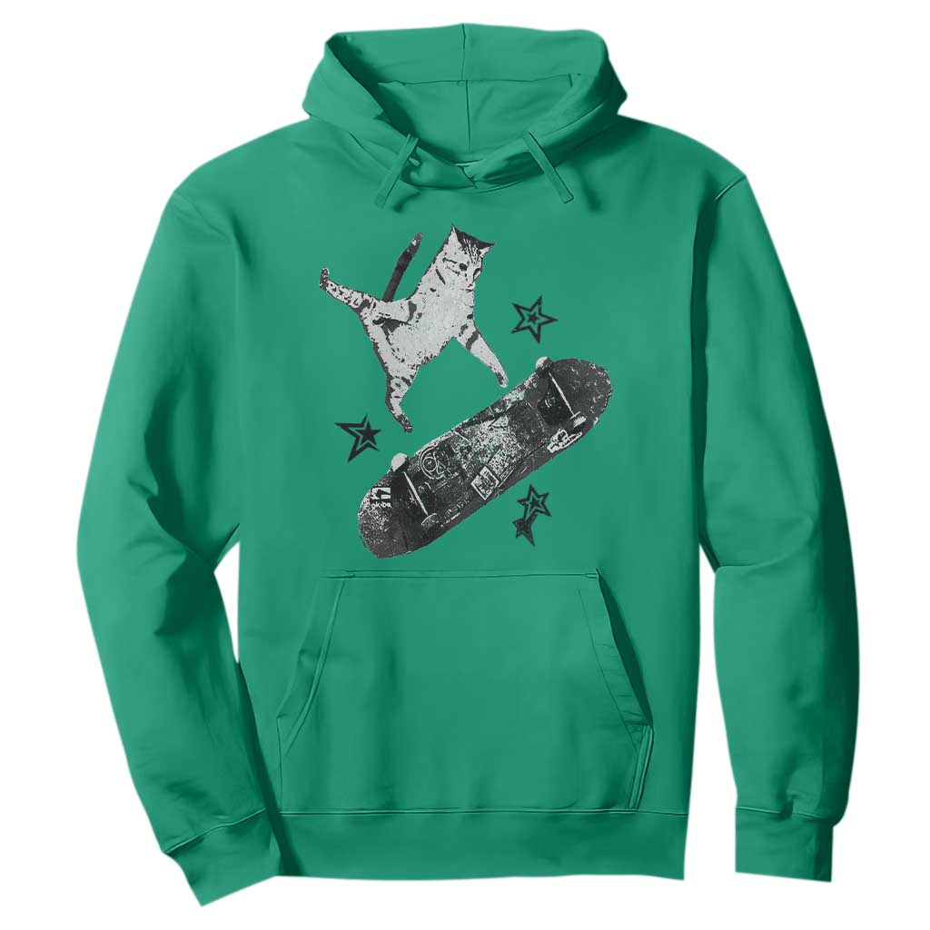 Skateboard Cat Y2K Hoodie Rockstar Gf Aesthetic Cat Retro Grunge Skater TS10 Irish Green Print Your Wear