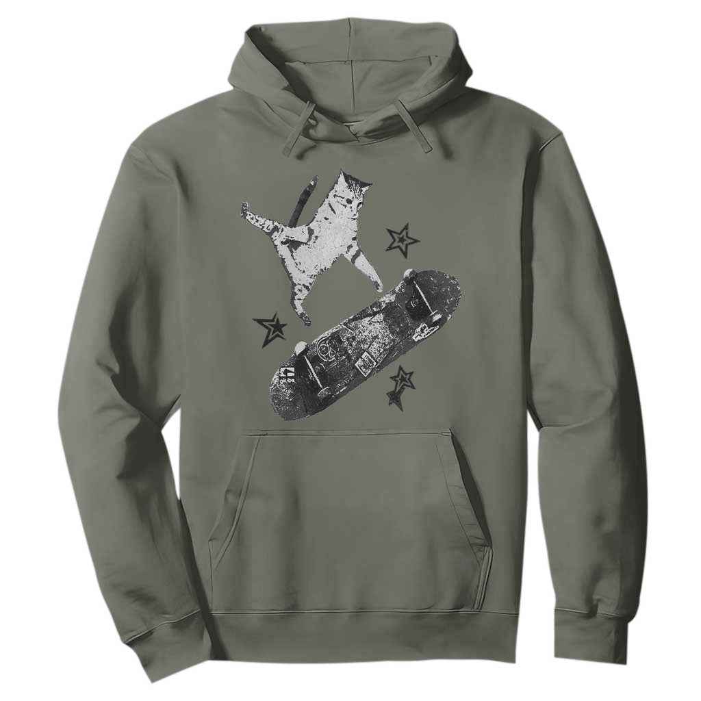 Skateboard Cat Y2K Hoodie Rockstar Gf Aesthetic Cat Retro Grunge Skater TS10 Military Green Print Your Wear