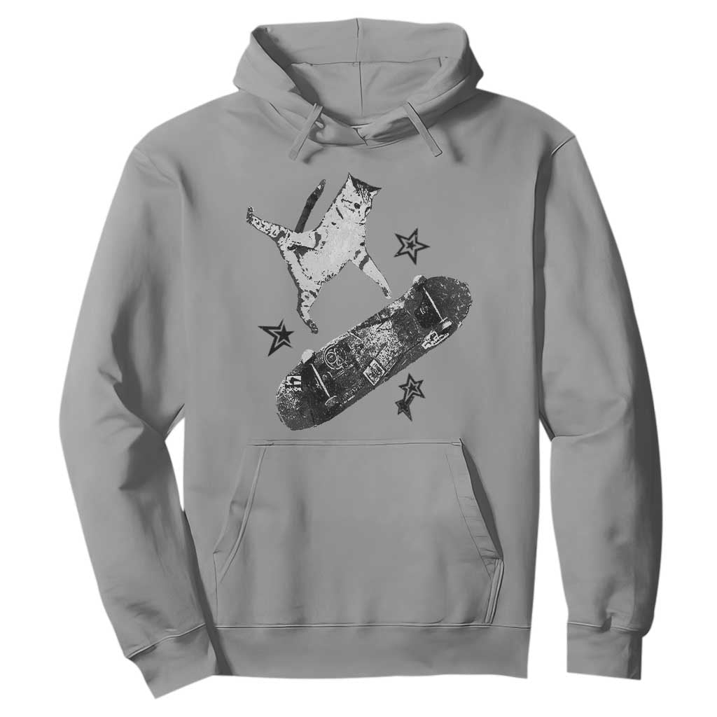 Skateboard Cat Y2K Hoodie Rockstar Gf Aesthetic Cat Retro Grunge Skater TS10 Sport Gray Print Your Wear