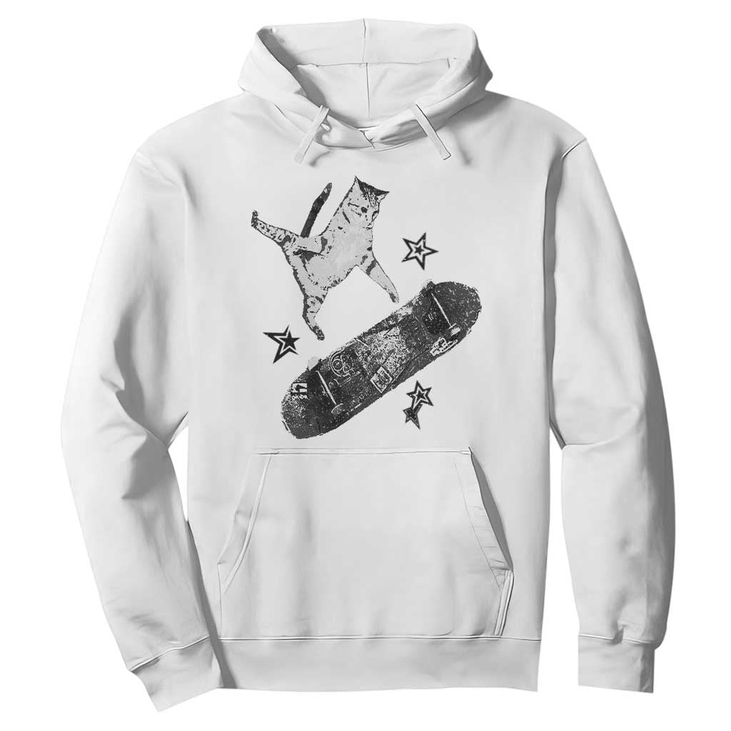 Skateboard Cat Y2K Hoodie Rockstar Gf Aesthetic Cat Retro Grunge Skater TS10 White Print Your Wear