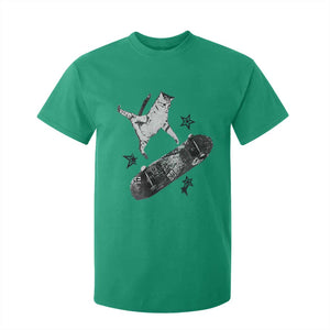 Skateboard Cat Y2K T Shirt For Kid Rockstar Gf Aesthetic Cat Retro Grunge Skater TS10 Irish Green Print Your Wear