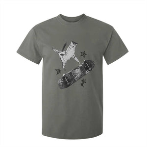 Skateboard Cat Y2K T Shirt For Kid Rockstar Gf Aesthetic Cat Retro Grunge Skater TS10 Military Green Print Your Wear
