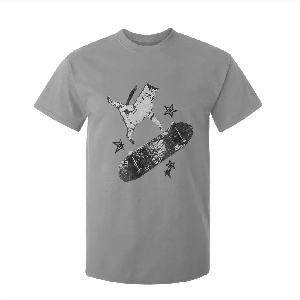 Skateboard Cat Y2K T Shirt For Kid Rockstar Gf Aesthetic Cat Retro Grunge Skater TS10 Sport Gray Print Your Wear