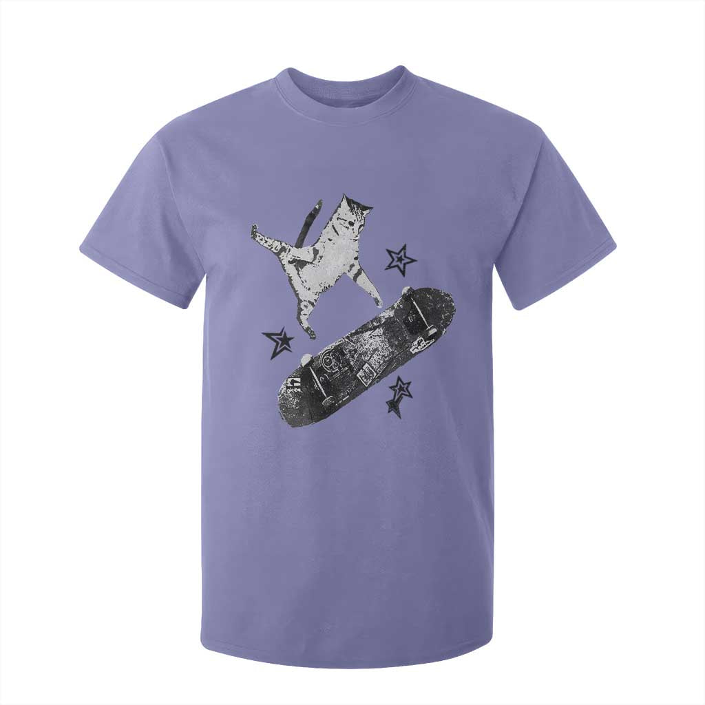 Skateboard Cat Y2K T Shirt For Kid Rockstar Gf Aesthetic Cat Retro Grunge Skater TS10 Violet Print Your Wear