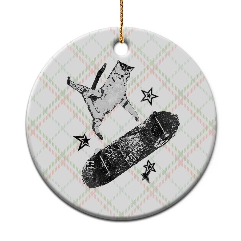 Skateboard Cat Y2K Ceramic Ornament Rockstar Gf Aesthetic Cat Retro Grunge Skater TS10 1pc Christmas Plaid Print Your Wear
