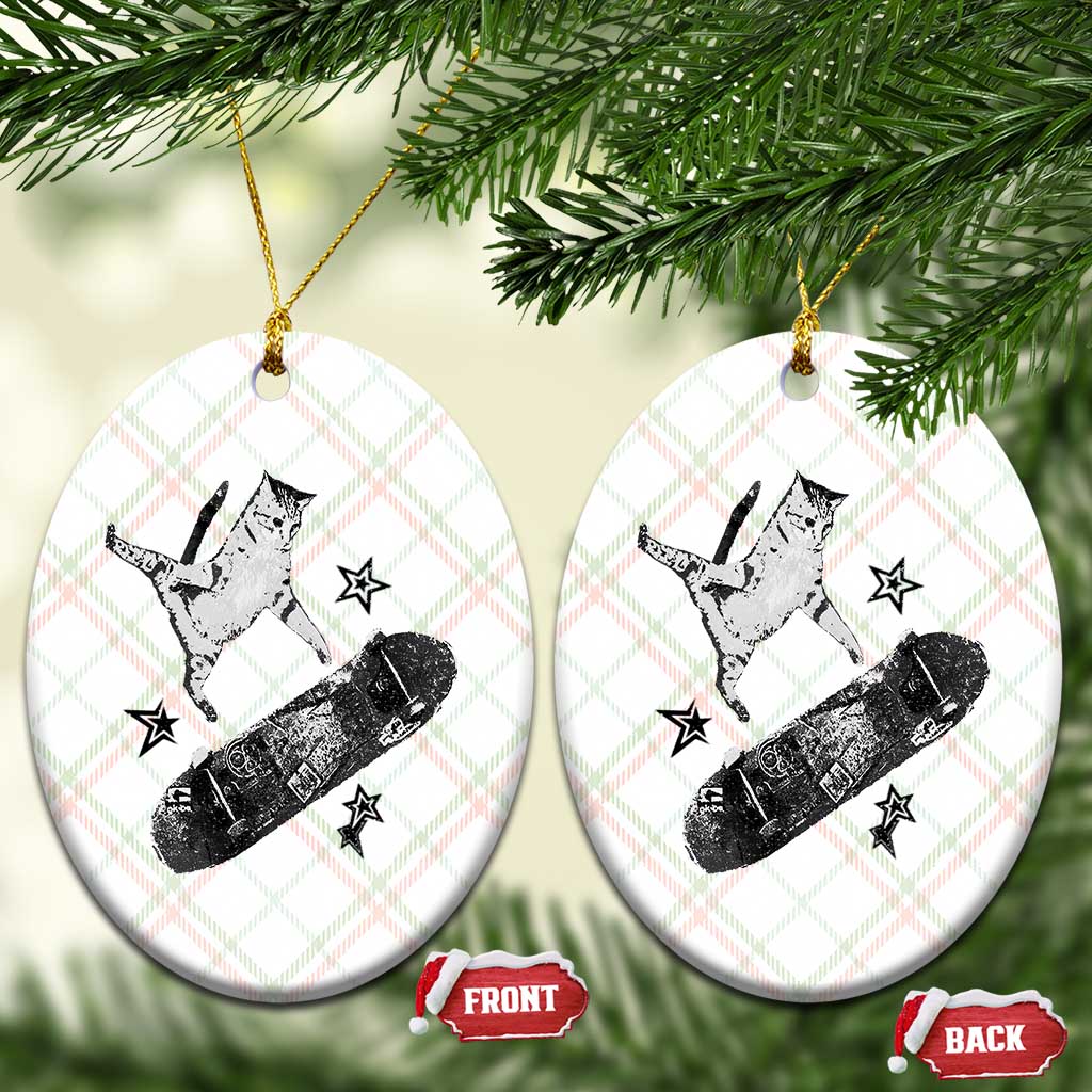 Skateboard Cat Y2K Ceramic Ornament Rockstar Gf Aesthetic Cat Retro Grunge Skater TS10 Print Your Wear
