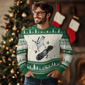 Skateboard Cat Y2K Ugly Christmas Sweater Rockstar Gf Aesthetic Cat Retro Grunge Skater TS10 Beige Green Print Your Wear