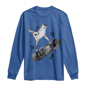 Skateboard Cat Y2K Long Sleeve Shirt Rockstar Gf Aesthetic Cat Retro Grunge Skater TS10 Royal Blue Print Your Wear
