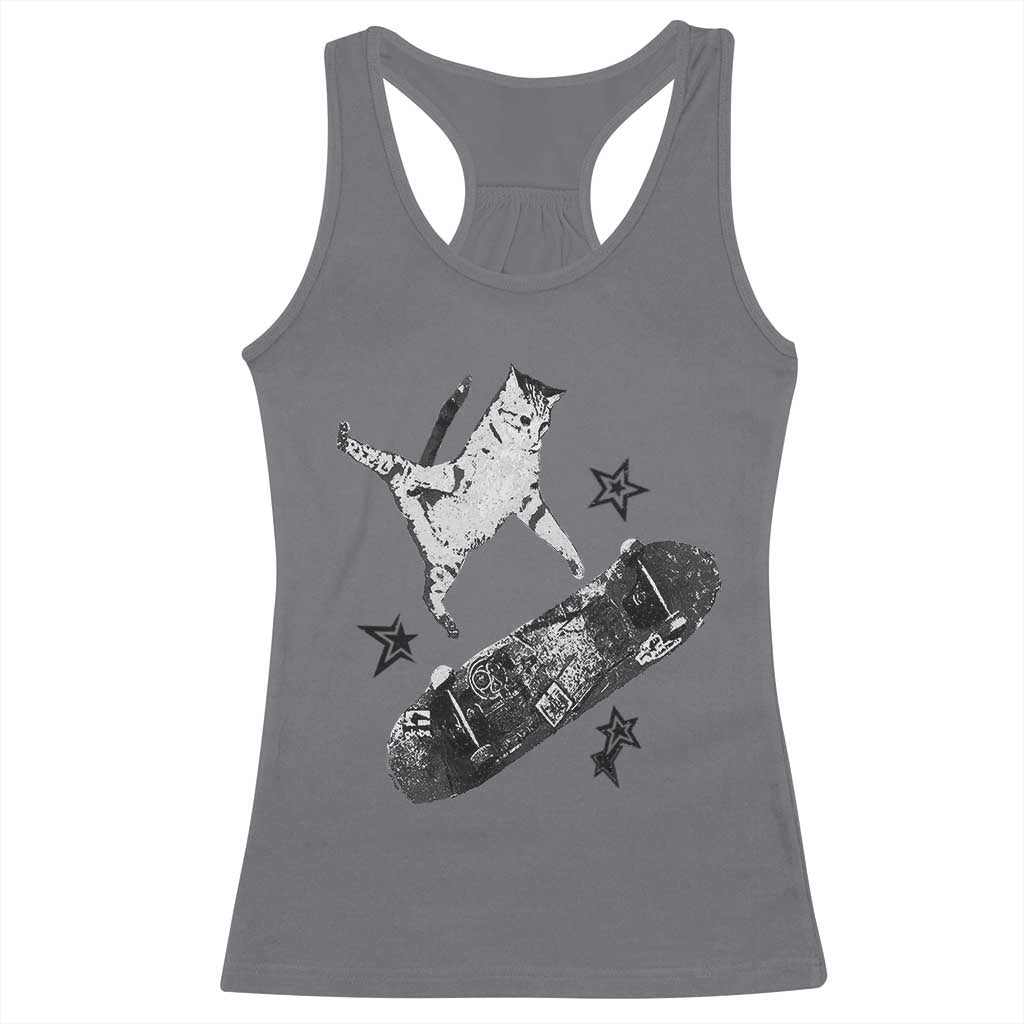 Skateboard Cat Y2K Racerback Tank Top Rockstar Gf Aesthetic Cat Retro Grunge Skater TS10 Charcoal Print Your Wear