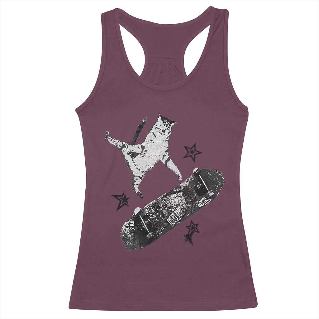 Skateboard Cat Y2K Racerback Tank Top Rockstar Gf Aesthetic Cat Retro Grunge Skater TS10 Maroon Print Your Wear