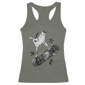 Skateboard Cat Y2K Racerback Tank Top Rockstar Gf Aesthetic Cat Retro Grunge Skater TS10 Military Green Print Your Wear