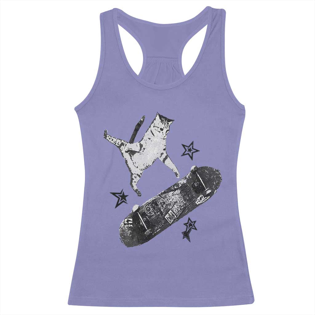 Skateboard Cat Y2K Racerback Tank Top Rockstar Gf Aesthetic Cat Retro Grunge Skater TS10 Violet Print Your Wear