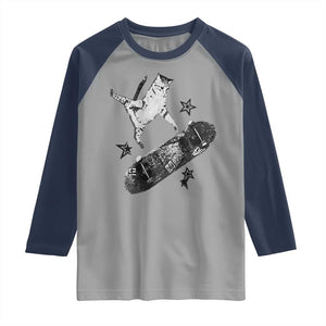 Skateboard Cat Y2K Raglan Shirt Rockstar Gf Aesthetic Cat Retro Grunge Skater TS10 Sport Gray Navy Print Your Wear