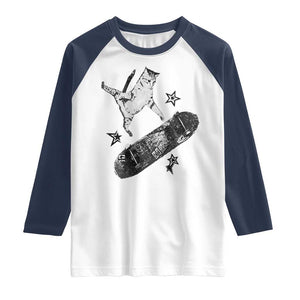 Skateboard Cat Y2K Raglan Shirt Rockstar Gf Aesthetic Cat Retro Grunge Skater TS10 White Navy Print Your Wear