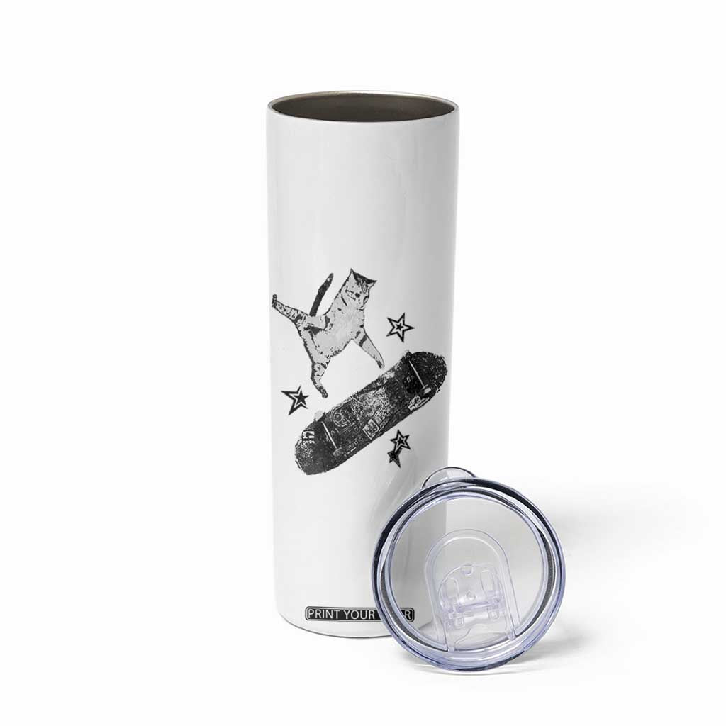 Skateboard Cat Y2K Skinny Tumbler Rockstar Gf Aesthetic Cat Retro Grunge Skater TS10 Print Your Wear