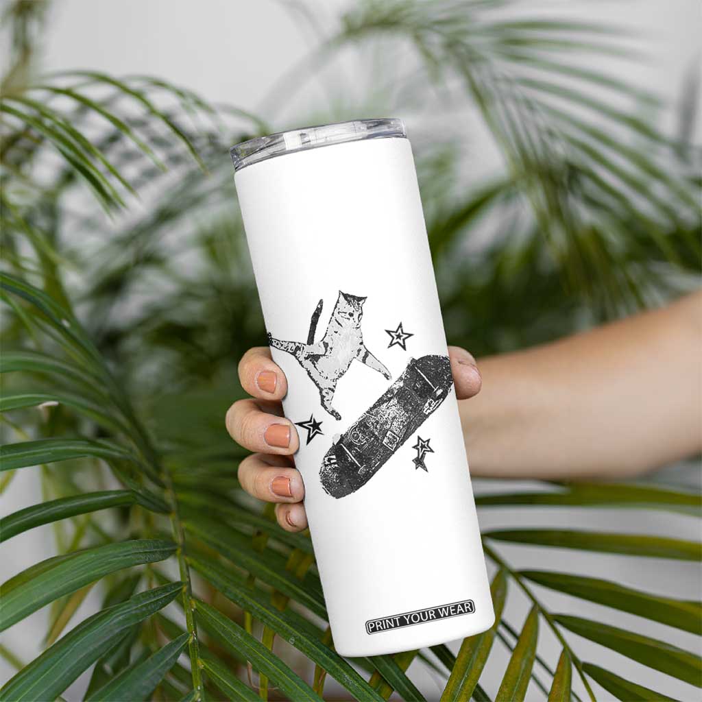 Skateboard Cat Y2K Skinny Tumbler Rockstar Gf Aesthetic Cat Retro Grunge Skater TS10 Print Your Wear