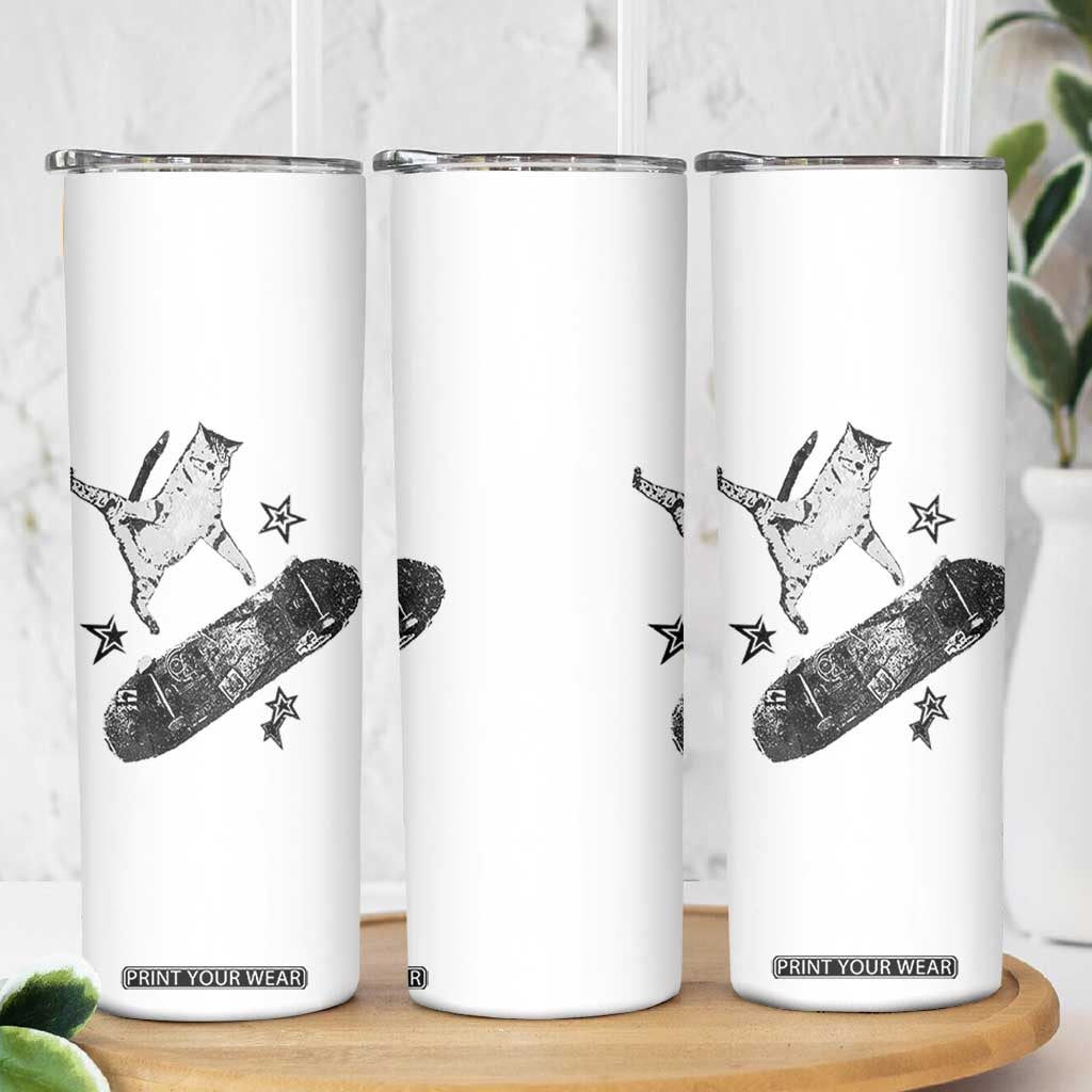 Skateboard Cat Y2K Skinny Tumbler Rockstar Gf Aesthetic Cat Retro Grunge Skater TS10 Print Your Wear