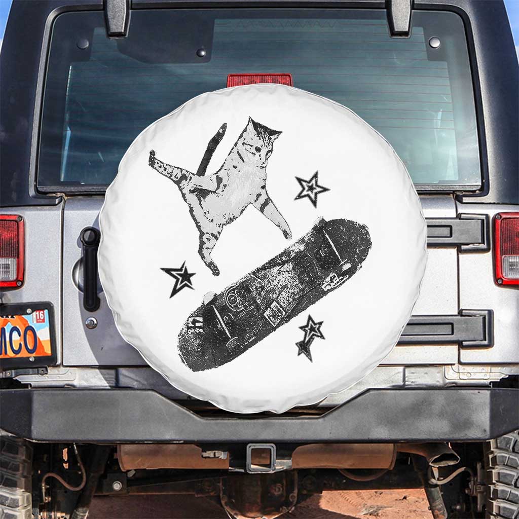 Skateboard Cat Y2K Spare Tire Cover Rockstar Gf Aesthetic Cat Retro Grunge Skater TS10 No hole White Print Your Wear