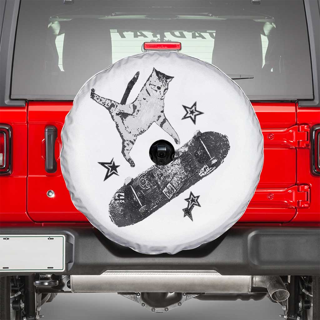 Skateboard Cat Y2K Spare Tire Cover Rockstar Gf Aesthetic Cat Retro Grunge Skater TS10 White Print Your Wear