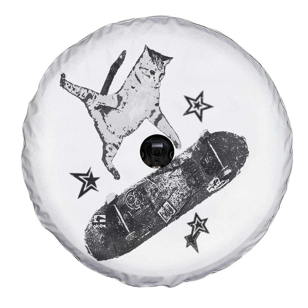 Skateboard Cat Y2K Spare Tire Cover Rockstar Gf Aesthetic Cat Retro Grunge Skater TS10 Print Your Wear