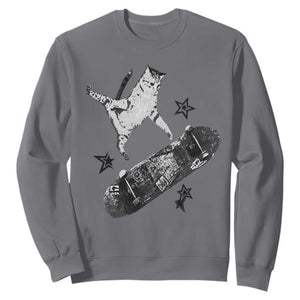 Skateboard Cat Y2K Sweatshirt Rockstar Gf Aesthetic Cat Retro Grunge Skater TS10 Charcoal Print Your Wear