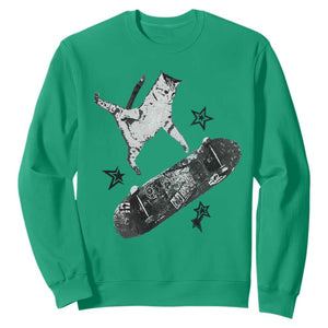 Skateboard Cat Y2K Sweatshirt Rockstar Gf Aesthetic Cat Retro Grunge Skater TS10 Irish Green Print Your Wear