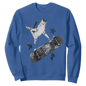 Skateboard Cat Y2K Sweatshirt Rockstar Gf Aesthetic Cat Retro Grunge Skater TS10 Royal Blue Print Your Wear