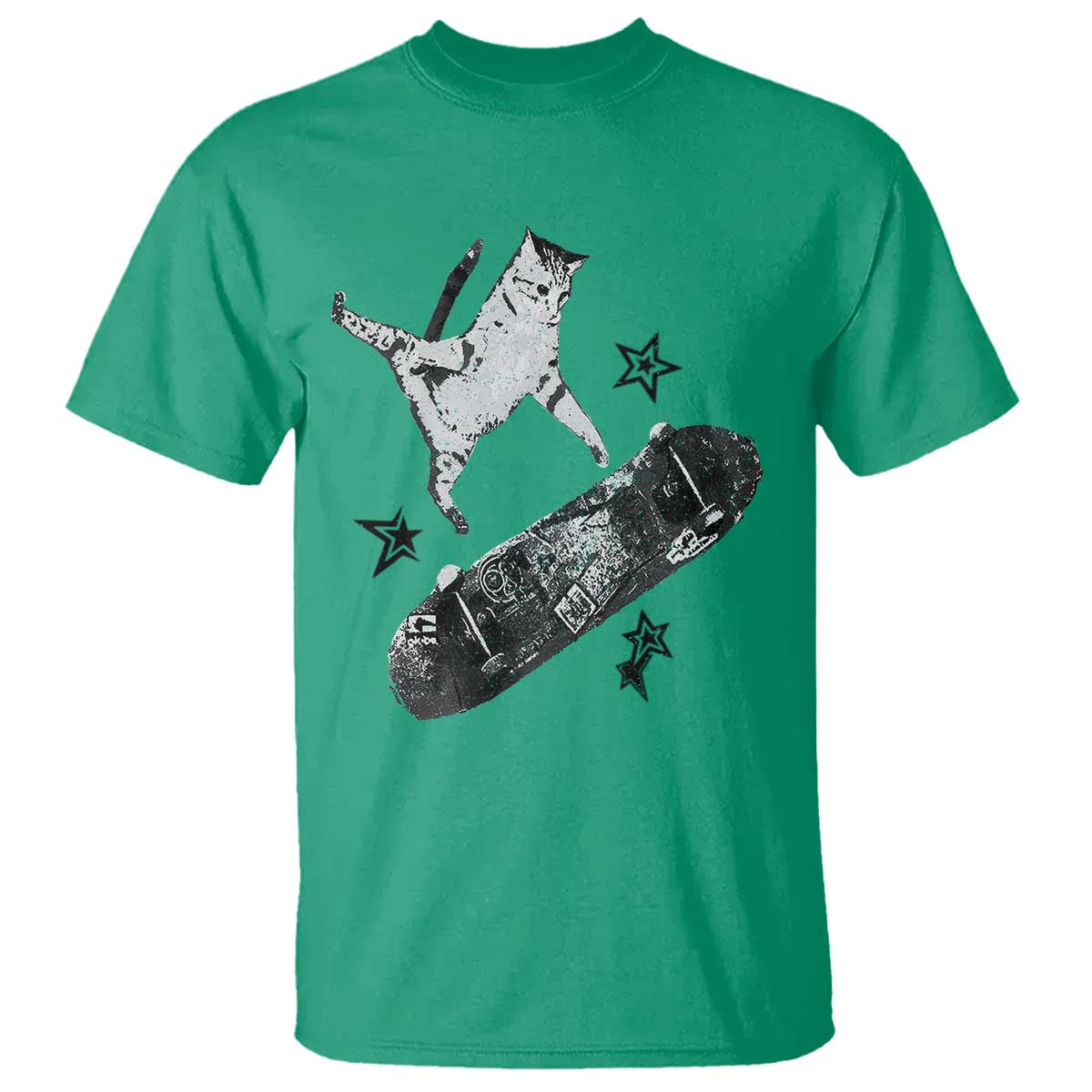 Skateboard Cat Y2K T Shirt Rockstar Gf Aesthetic Cat Retro Grunge Skater TS10 Irish Green Print Your Wear