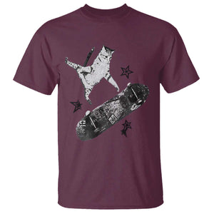 Skateboard Cat Y2K T Shirt Rockstar Gf Aesthetic Cat Retro Grunge Skater TS10 Maroon Print Your Wear