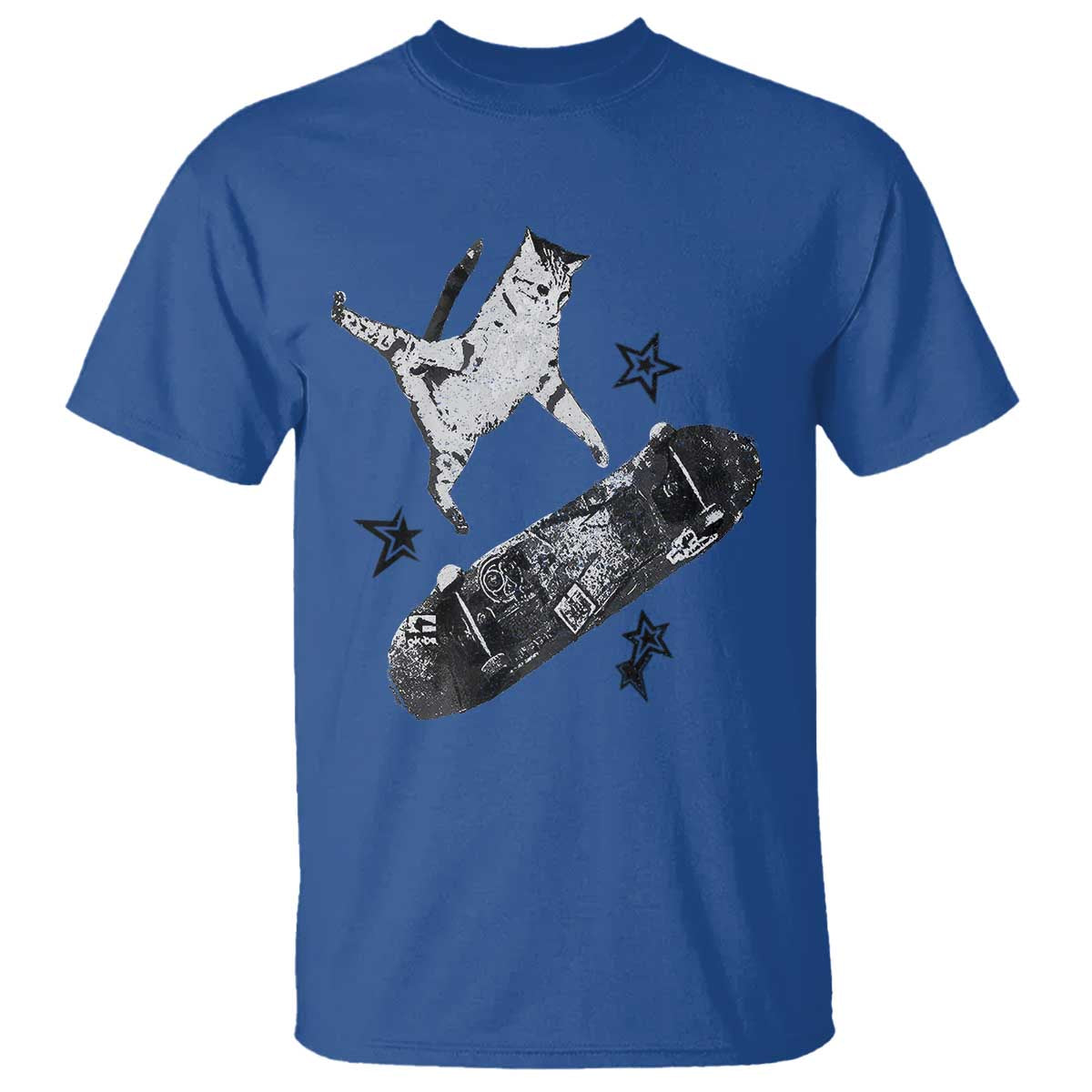 Skateboard Cat Y2K T Shirt Rockstar Gf Aesthetic Cat Retro Grunge Skater TS10 Royal Blue Print Your Wear