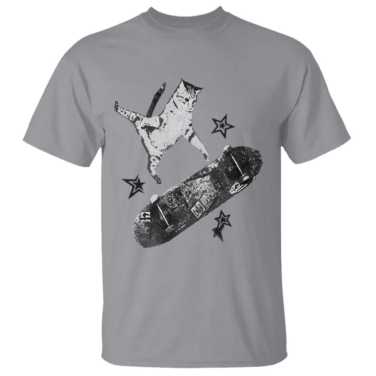 Skateboard Cat Y2K T Shirt Rockstar Gf Aesthetic Cat Retro Grunge Skater TS10 Sport Gray Print Your Wear