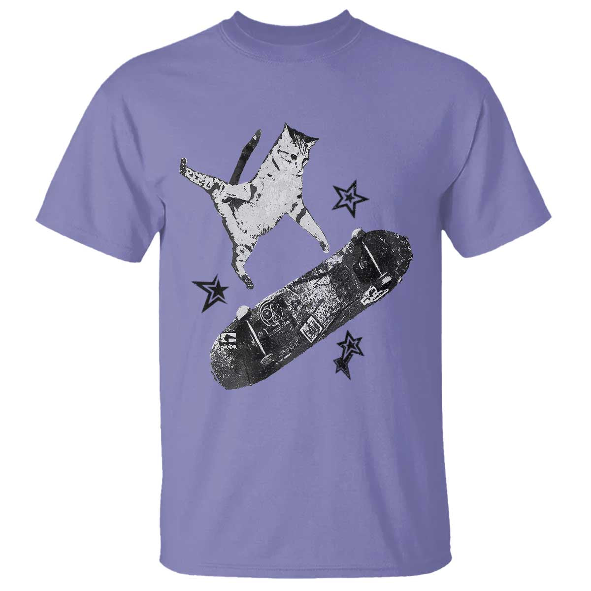 Skateboard Cat Y2K T Shirt Rockstar Gf Aesthetic Cat Retro Grunge Skater TS10 Violet Print Your Wear