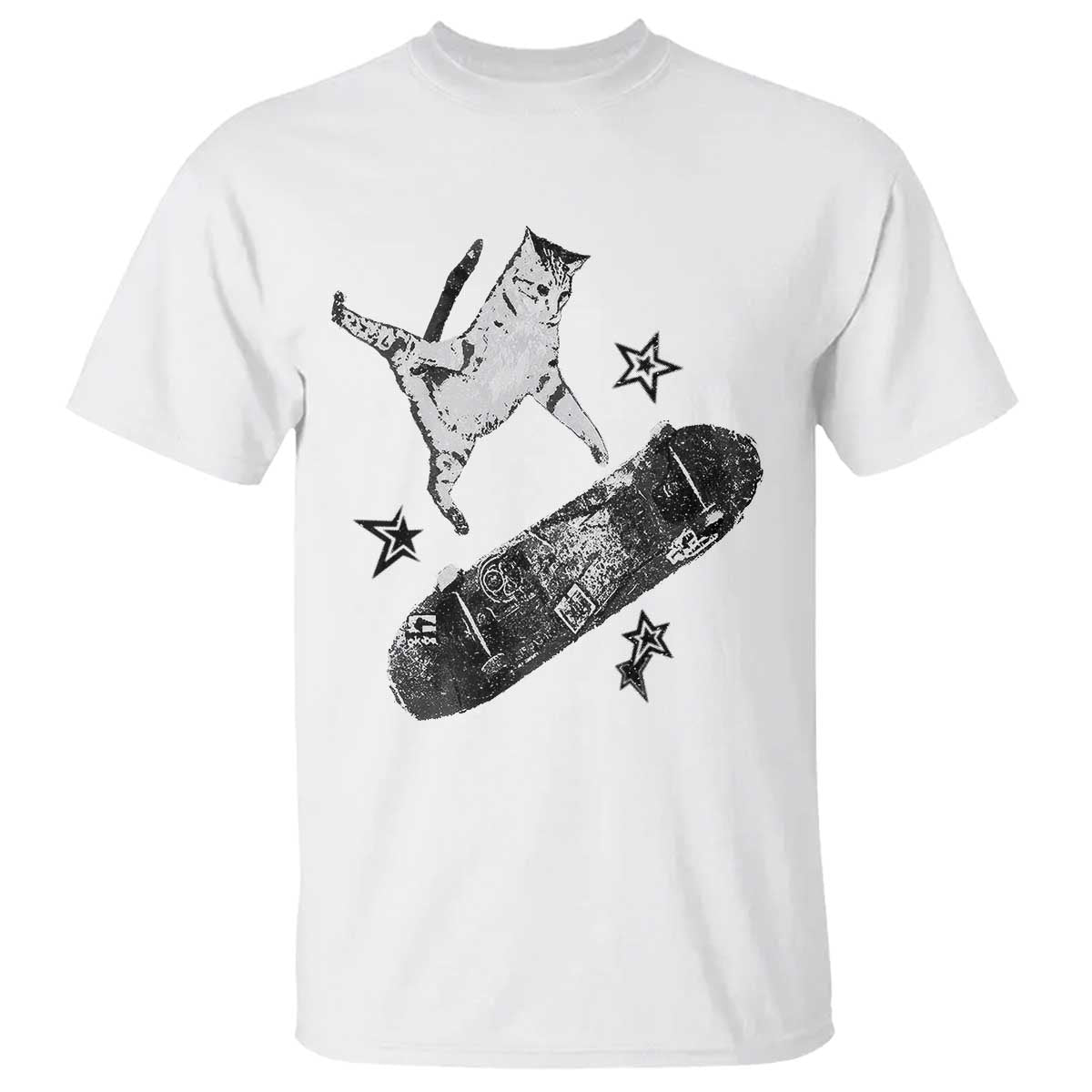 Skateboard Cat Y2K T Shirt Rockstar Gf Aesthetic Cat Retro Grunge Skater TS10 White Print Your Wear