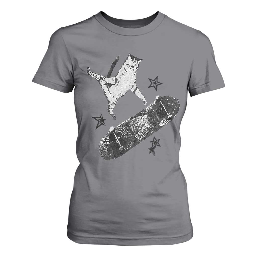 Skateboard Cat Y2K T Shirt For Women Rockstar Gf Aesthetic Cat Retro Grunge Skater TS10 Charcoal Print Your Wear