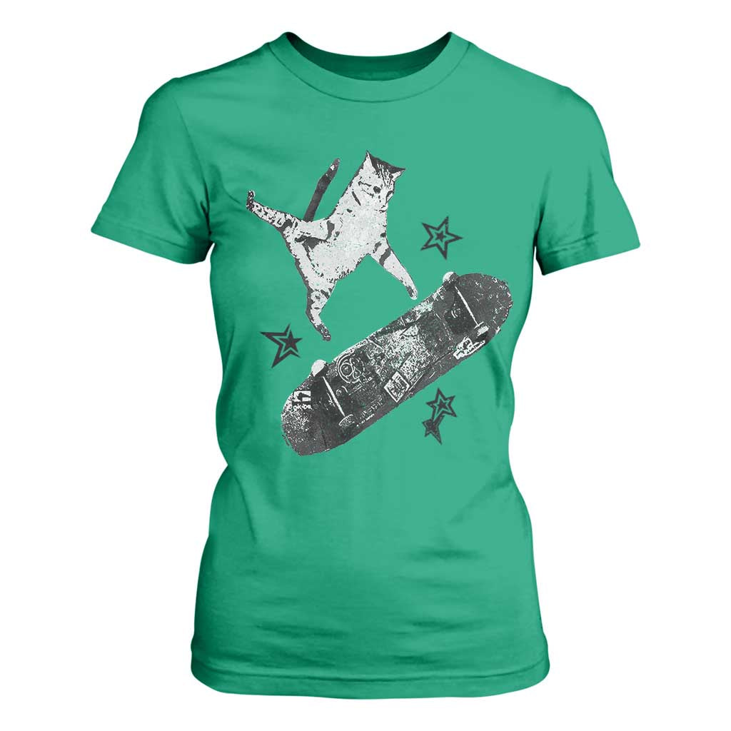 Skateboard Cat Y2K T Shirt For Women Rockstar Gf Aesthetic Cat Retro Grunge Skater TS10 Irish Green Print Your Wear