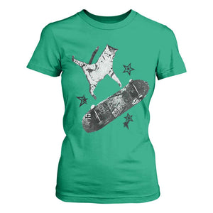 Skateboard Cat Y2K T Shirt For Women Rockstar Gf Aesthetic Cat Retro Grunge Skater TS10 Irish Green Print Your Wear