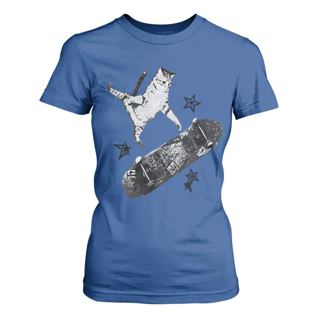 Skateboard Cat Y2K T Shirt For Women Rockstar Gf Aesthetic Cat Retro Grunge Skater TS10 Royal Blue Print Your Wear