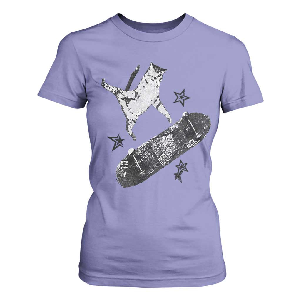 Skateboard Cat Y2K T Shirt For Women Rockstar Gf Aesthetic Cat Retro Grunge Skater TS10 Violet Print Your Wear