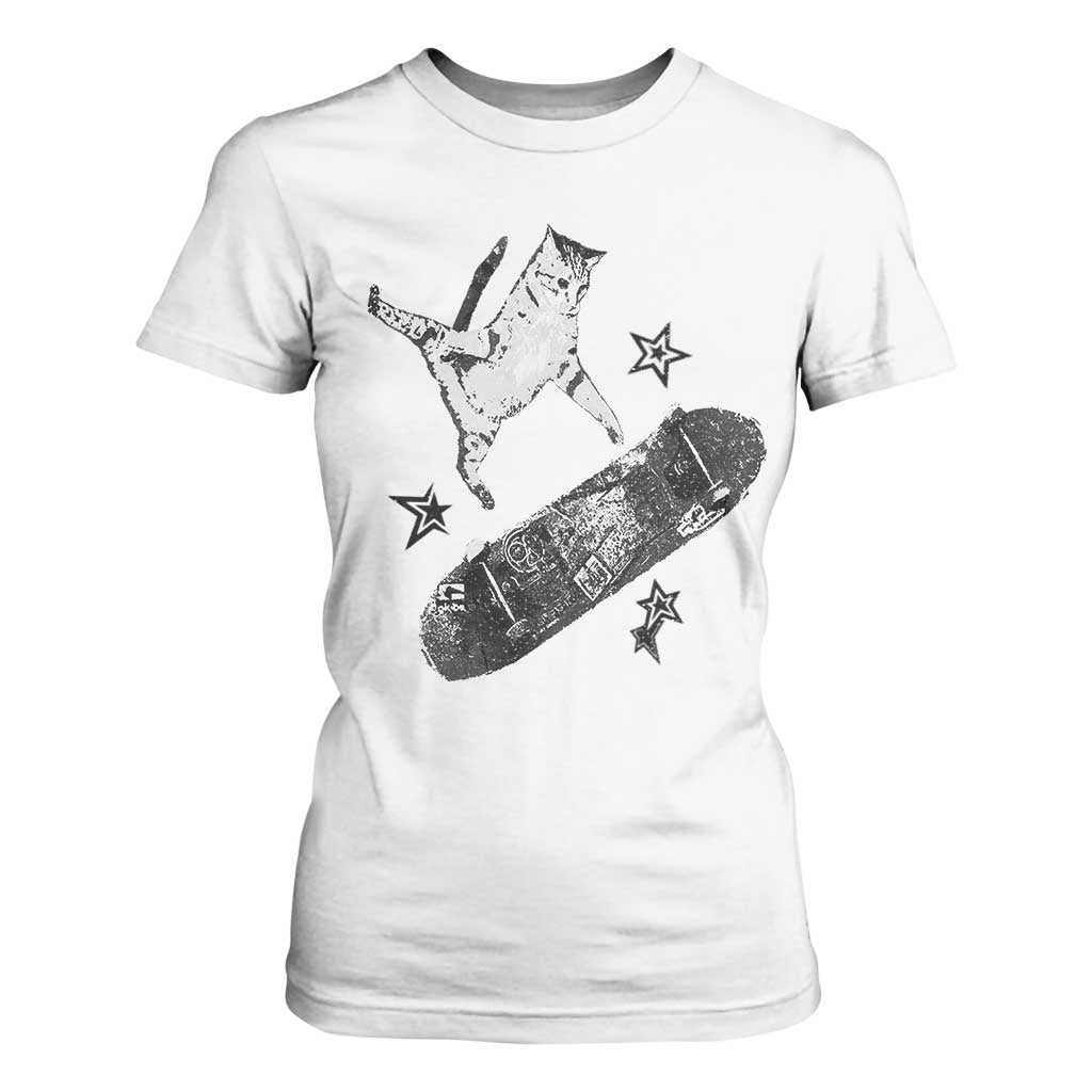 Skateboard Cat Y2K T Shirt For Women Rockstar Gf Aesthetic Cat Retro Grunge Skater TS10 White Print Your Wear