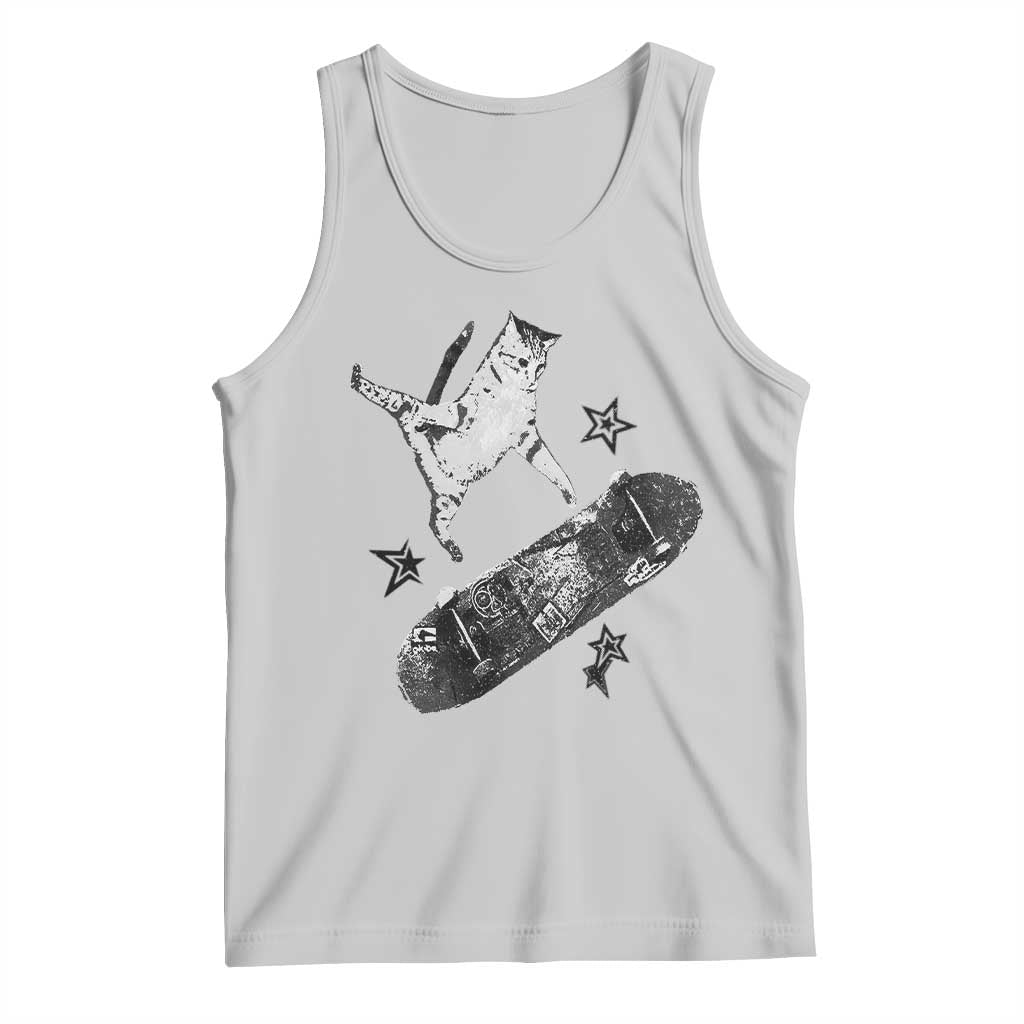 Skateboard Cat Y2K Tank Top Rockstar Gf Aesthetic Cat Retro Grunge Skater TS10 Ash Print Your Wear