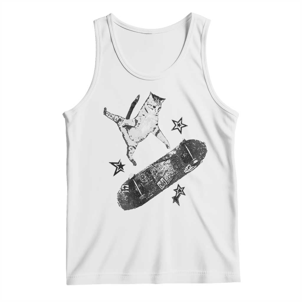 Skateboard Cat Y2K Tank Top Rockstar Gf Aesthetic Cat Retro Grunge Skater TS10 White Print Your Wear