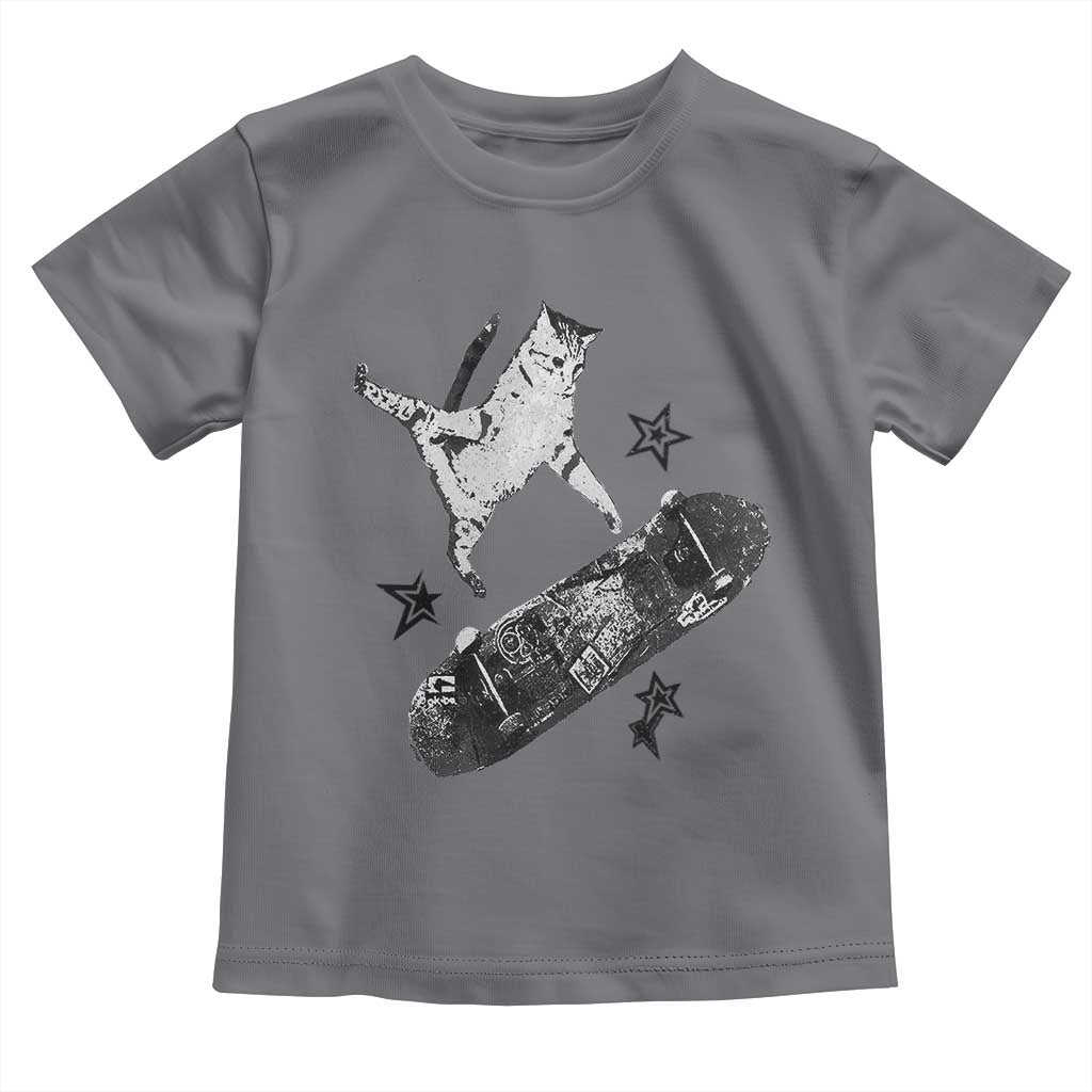 Skateboard Cat Y2K Toddler T Shirt Rockstar Gf Aesthetic Cat Retro Grunge Skater TS10 Charcoal Print Your Wear