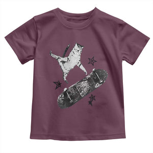 Skateboard Cat Y2K Toddler T Shirt Rockstar Gf Aesthetic Cat Retro Grunge Skater TS10 Maroon Print Your Wear