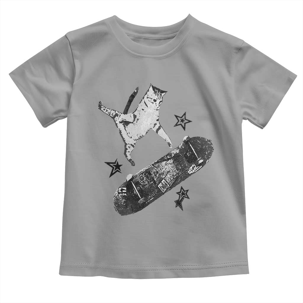 Skateboard Cat Y2K Toddler T Shirt Rockstar Gf Aesthetic Cat Retro Grunge Skater TS10 Sport Gray Print Your Wear