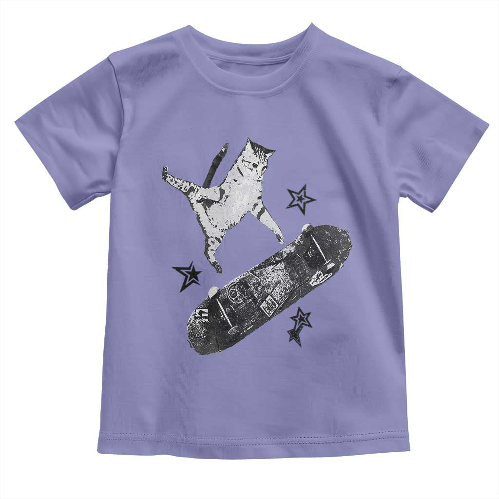 Skateboard Cat Y2K Toddler T Shirt Rockstar Gf Aesthetic Cat Retro Grunge Skater TS10 Violet Print Your Wear