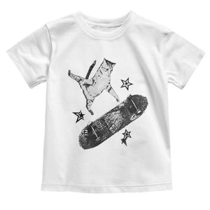Skateboard Cat Y2K Toddler T Shirt Rockstar Gf Aesthetic Cat Retro Grunge Skater TS10 White Print Your Wear