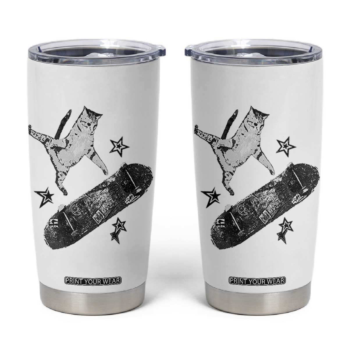 Skateboard Cat Y2K Tumbler Cup Rockstar Gf Aesthetic Cat Retro Grunge Skater TS10 White Print Your Wear